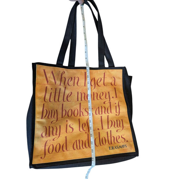 Barnes & Noble Canvas Tote Bag Zip Compartment Book Lover's Quotes Black Bag - Picture 4 of 9